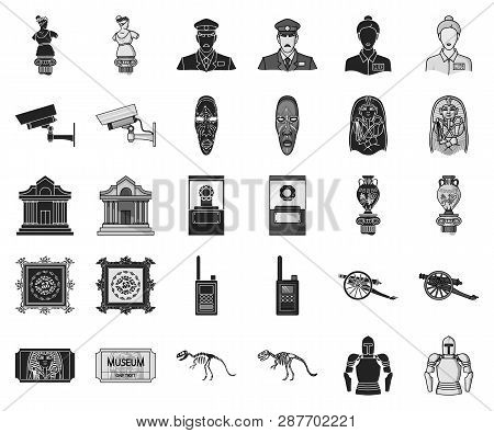 Museum And Gallery Black, Monochrome Icons In Set Collection For Design. Storage And Exhibition Of S