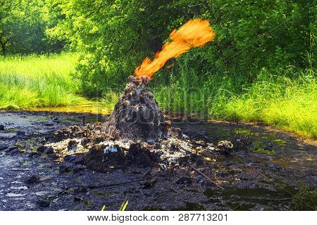 Only In The Carpathians Active Mud (clay And Bitumen) Volcano On The Outskirts Of The Village Starun