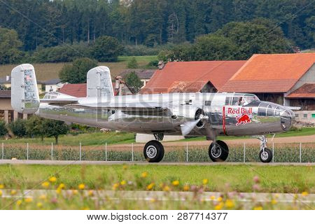 Payerne, Switzerland - August 29, 2014: World War Ii Vintage North American B-25 Mitchell Bomber Air