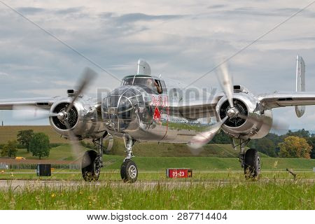 Payerne, Switzerland - August 29, 2014: World War Ii Vintage North American B-25 Mitchell Bomber Air