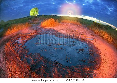 Only In The Carpathian Mountains, Ukraine - Active Mud (clay And Bitumen) Volcano On The Outskirts O