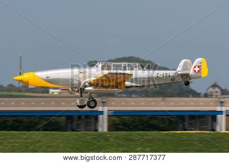 Payerne, Switzerland - September 4, 2014: Former Swiss Air Force F+w C-3605 Schlepp Target Towing Ai