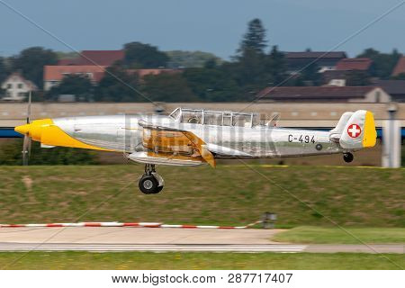 Payerne, Switzerland - September 4, 2014: Former Swiss Air Force F+w C-3605 Schlepp Target Towing Ai