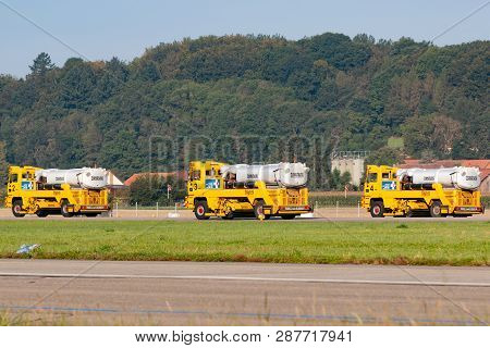 Payerne, Switzerland - September 6, 2014: Boschung Airport Division Large Jet Broom Used By The Swis