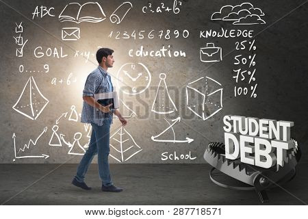 Young student in loan and debt concept