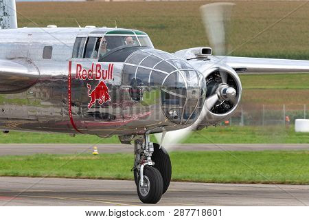 Payerne, Switzerland - August 29, 2014: World War Ii Vintage North American B-25 Mitchell Bomber Air