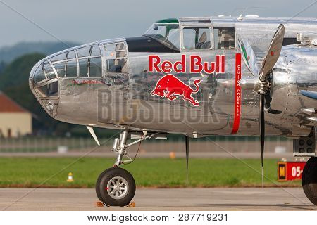 Payerne, Switzerland - August 30, 2014: World War Ii Vintage North American B-25 Mitchell Bomber Air