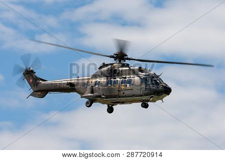 Payerne, Switzerland - September 1, 2014: Swiss Air Force Aerospatiale As532 (th98) Military Utility
