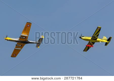 Payerne, Switzerland - September 6, 2014: Former Swiss Air Force F+w C-3605 Schlepp Target Towing Ai