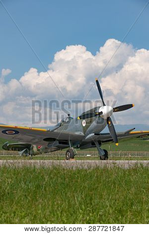 Payerne, Switzerland - September 6, 2014: Supermarine Spitfire Mk.8 World War Ii Fighter Aircraft D-