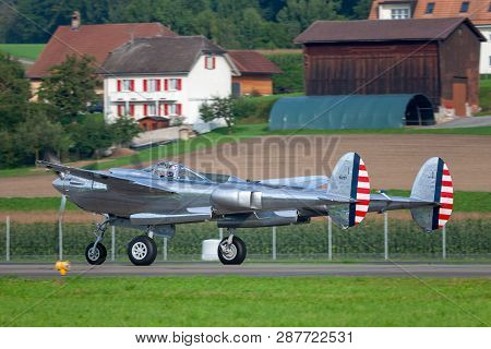 Payerne, Switzerland - August 29, 2014: Lockheed P-38 Lightning World War Ii Fighter Aircraft Operat