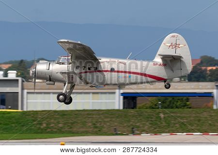 Payerne, Switzerland - September 4, 2014: Antonov An-2 (pzl-mielec An-2) Transport Aircraft Sp-asr O