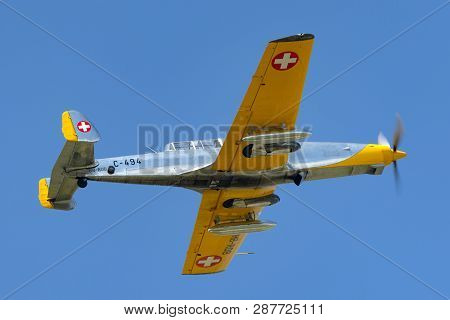 Payerne, Switzerland - September 4, 2014: Former Swiss Air Force F+w C-3605 Schlepp Target Towing Ai