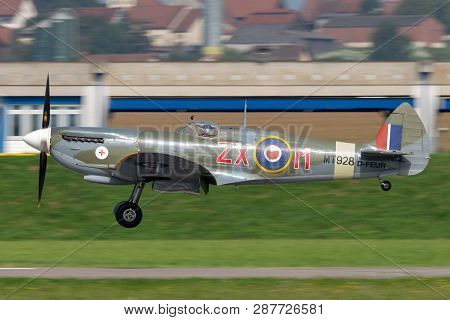 Payerne, Switzerland - September 5, 2014: Supermarine Spitfire Mk.8 World War Ii Fighter Aircraft D-