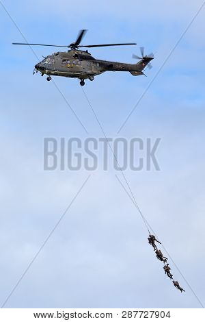 Payerne, Switzerland - August 30, 2014: Swiss Air Force Aerospatiale As532 (th98) Military Utility H