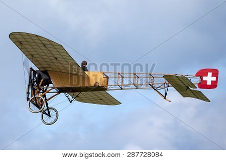 Payerne, Switzerland - August 30, 2014: Vintage Bleriot Xi Aircraft Owned And Operated By Mikael Car