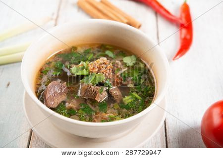 Asian bone soup or sup tulang, popular traditional malay dish.