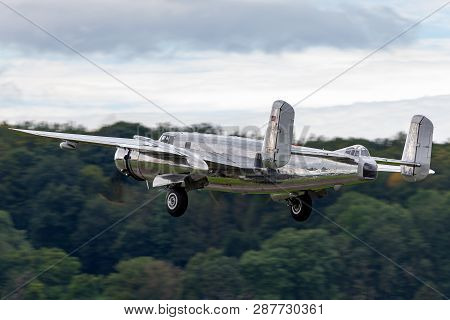 Payerne, Switzerland - August 31, 2014: World War Ii Vintage North American B-25 Mitchell Bomber Air