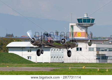 Payerne, Switzerland - September 7, 2014: World War Ii Vintage North American B-25 Mitchell Bomber A