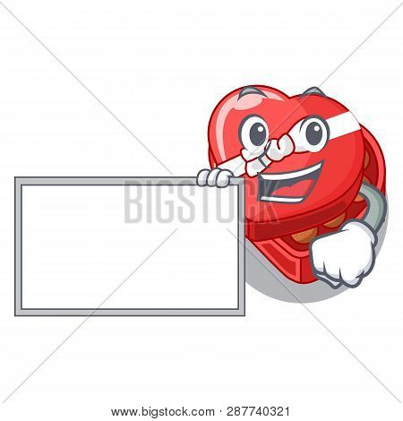 With Board Chocolate Box Heart Above Cartoon Table