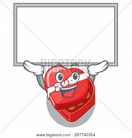 Up Board Chocolate Box Heart Above Cartoon Table