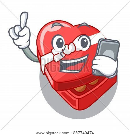 With Phone Chocolate Box Heart Above Cartoon Table