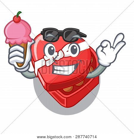 With Ice Cream Choclate Heart Box In Shape Mascot