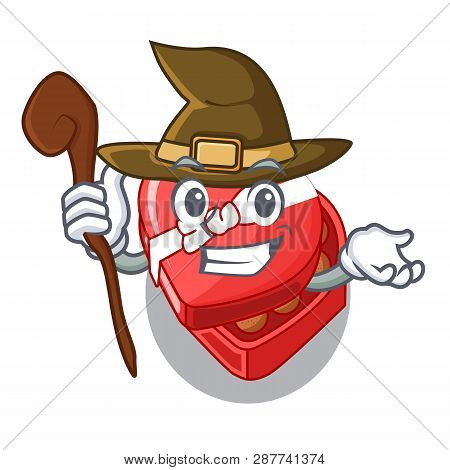 Witch Chovolate Heart Box Isolated With Characters