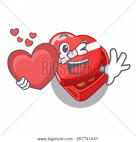 With Heart Chovolate Heart Box Isolated With Characters