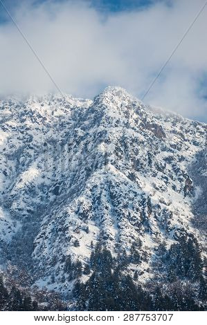 Snow Covered Zabarwan Mountains In Kashmir. Himalayas In Kashmir India