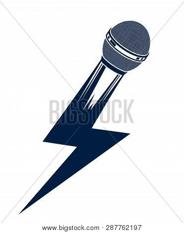 Microphone In A Shape Of Lightning, Mic Like A Bolt, Breaking News Concept, Rap Battle Rhymes Music,