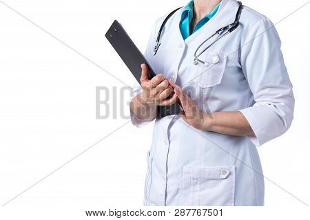 Medicine Doctor Or Medical Students With Stethoscope Health Check With Digital System Support For Pa