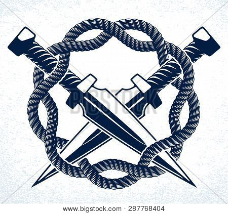 Dagger Knives Crossed Vector Criminal Gang Logo Or Sign, Gangster Style Theme.