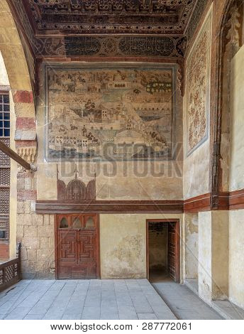 Cairo, Egypt - December 16, 2018: Stone Wall Decorated With Mural Depicting Istanbul City At Ottoman