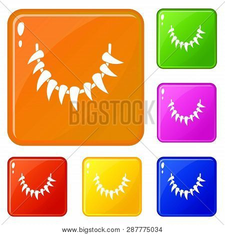 Tooth Necklace Icons Set Collection Vector 6 Color Isolated On White Background