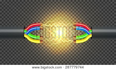 Disconnect Electric Cable Vector. Copper Wire Conductor. Communication Connection Component. 3d Real