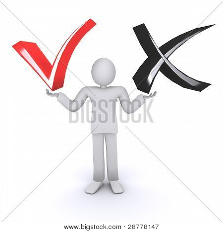 ember, akinek az ellenőrzés és az x jeleket