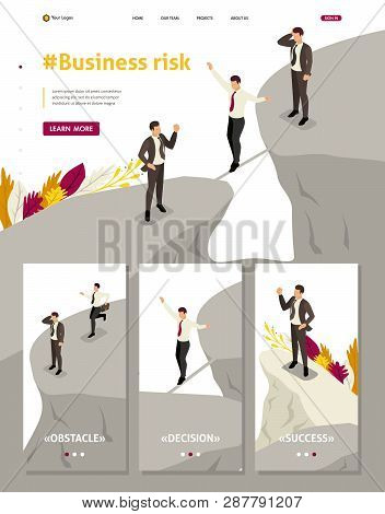 Isometric Website Template Landing Page Fear And Overcoming Risks In Business.