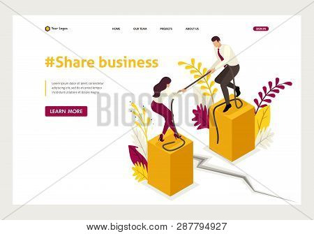 Isometric Conflict Of Partners And Disagreements In Business. Website Template Landing Page.