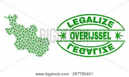Vector Marijuana Overijssel Province Map Mosaic And Grunge Textured Legalize Stamp Seal. Concept Wit
