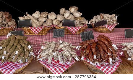 Piles Of Various Sausages Seen In France