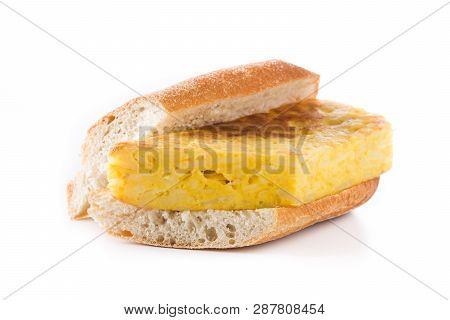 Bocadillo De Tortilla Española. Spanish Potato Omelette Sandwich Isolated On White Background