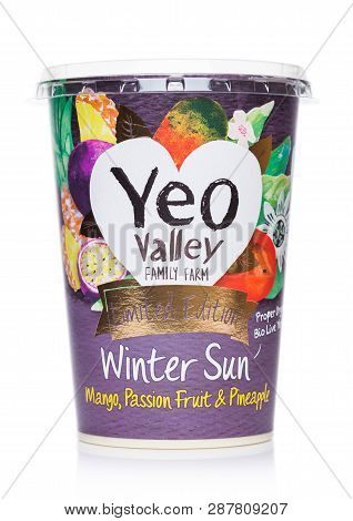 London, Uk - March 05, 2019: Yeo Valley Family Farm Proper Organic Bio Live Yogurt Winter Sun On Whi