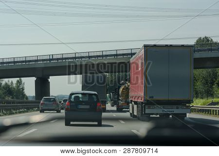 Unna, Germany - August 2, 2017: Traffic On The A2 Motorway And Scholven Coal Power Station, Germany,