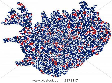 Mappa di Islanda (Europa) in un mosaico di triangoli