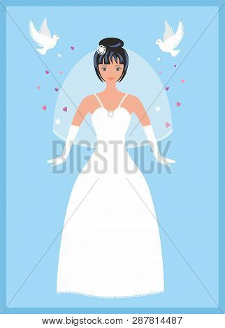 Vector Illustration Of Bride, Dream And Dress To Weeding With Inspiration From Fairy Tale About Cind
