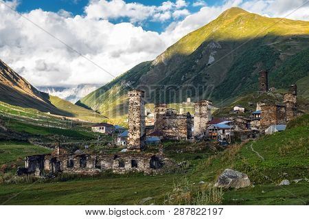 Svan Towers Of The Famous Ushguli Village, Chazhashi Community. Svanety Georgia. Tamara The Great To