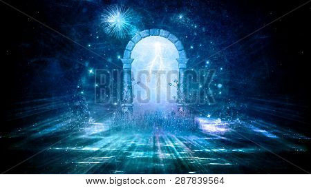 Colorful 3d Rendering Illustration Of A Gate That Leads To Another Dimension