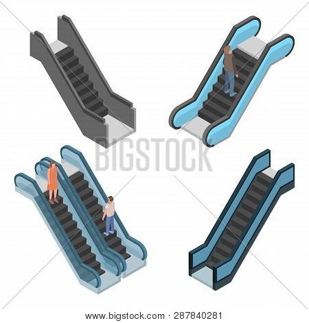 Escalator Icon Set. Isometric Set Of Escalator Icons For Web Design Isolated On White Background