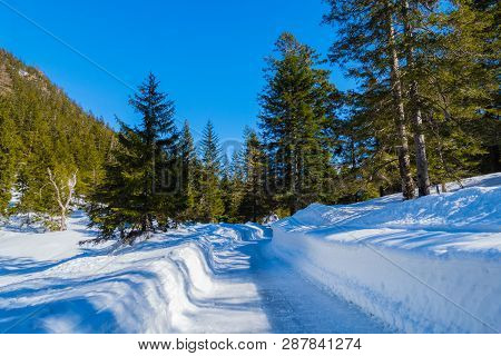 Winter Trail Landscape Way To Mountain Wank In The Alps